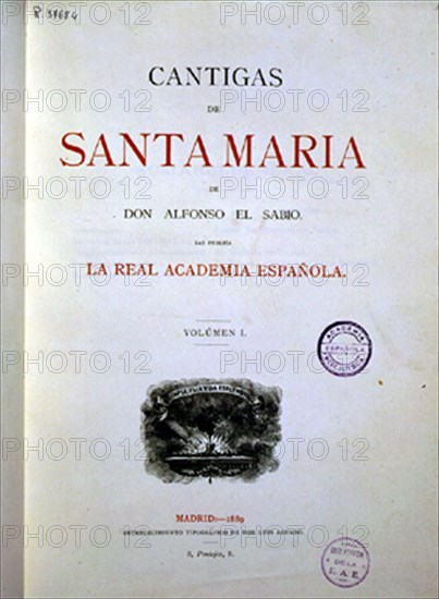 ALFONSO X EL SABIO 1221/84
PORTADA-CANTIGAS STA Mª-VOL I-PUBLICA LA REAL ACAD ESPAÑOLA-MADRID