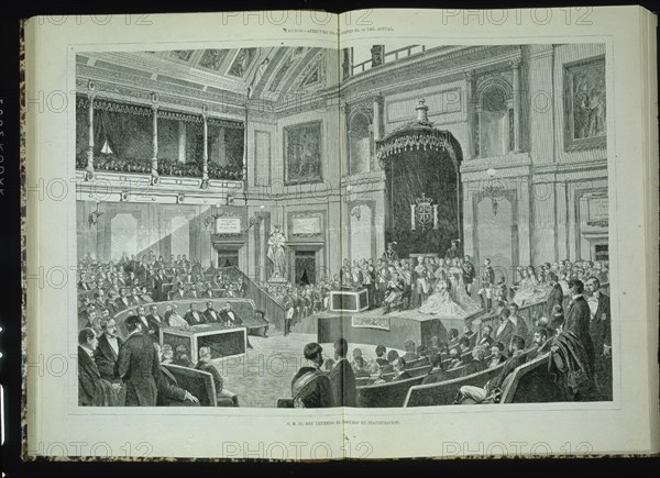 ILUST ESP/AME-APERTURA SESIONES DE LAS CORTES CONSTITUYENTES POR EL REY ALFONSO XII
