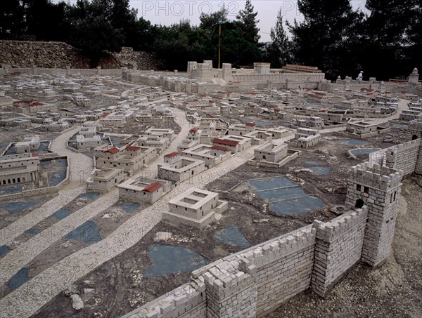 VISTA GENERAL DESDE EL NORTE-CIUDAD DE DAVID RECONSTRUIDA POR HERODES
JERUSALEN, MAQUETA DE