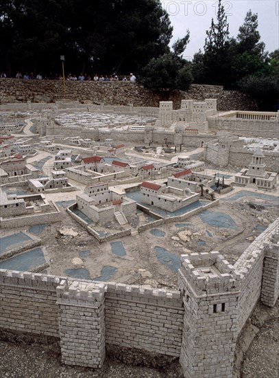 VISTA GENERAL DESDE EL NORTE-CIUDAD DE DAVID RECONSTRUIDA POR HERODES
JERUSALEN, MAQUETA DE