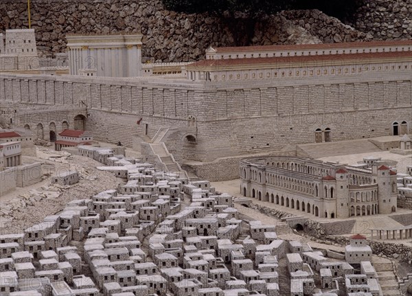 RECINTO DEL TEMPLO-RECONSTURIDO POR HERODES ENTRE 25 AL 13 AC
JERUSALEN, MAQUETA DE