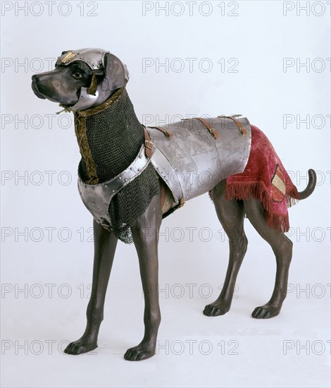ARMADURA DE PERRO LEBREL-AUGSBURGO H.1540/50-ACERO GRABADO(PERTENECIA A CARLOS V)
MADRID, ARMERIA