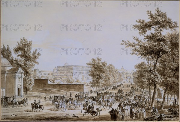 ANONIMO FRANCES
VISTA DE LA FLORIDA EN MADRID-DIUJO A PLUMILLA Y AGUADA
MADRID, COLECCION SALDAÑA