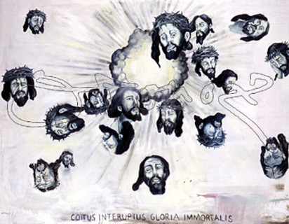 OCAMPO MANUEL 1965-
EL DEMONIO VIVE EN MI CULO CAGANDO CARAS DE CRISTO, 1998
MADRID, GALERIA
