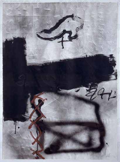 TAPIES ANTONI 1923-
ESGRAFIAT AMB SABATA(T/77443.97) 106 X 78 CMS-TECNICA MIXTA SOBRE