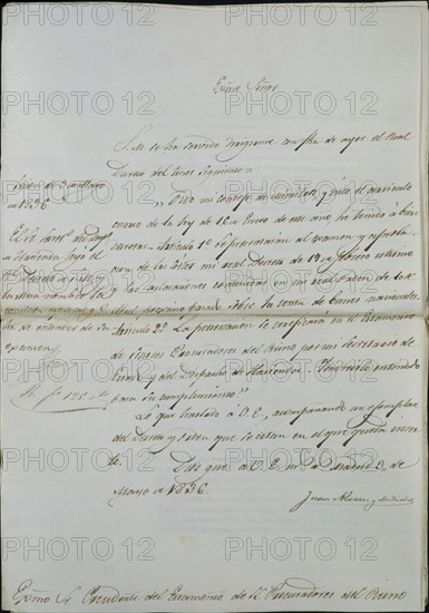 OFICIO DE JUAN ALVAREZ MENDIZABAL 3/5/1836 SOBRE VENTA DE BIENES DE COMUNIDADES RELIGIOSAS
MADRID,