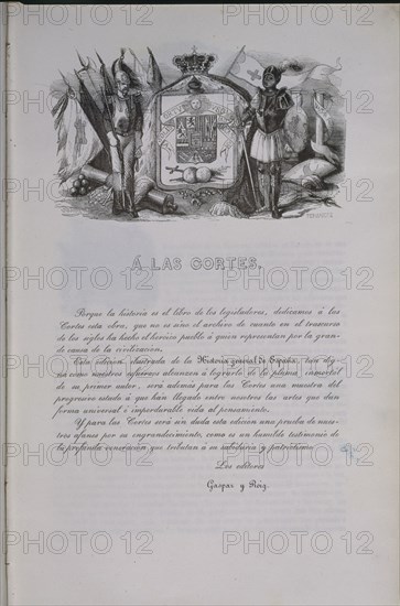 GASPAR Y ROIG
HISTORIA DE ESPAÑA DEDICADA A LAS CORTES-PRIMERA PAGINA DEDICATORIA DE LOS EDITORES