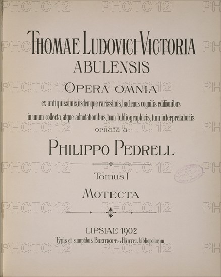 VICTORIA TOMAS LUIS
PORTADA-OPERA OMNIA PARA FELIPE PEDRELL -TOMO I-1902
MADRID, CONGRESO DE LOS
