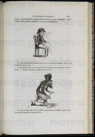 "LOS DIPUTADOS Y LOS SENADORES"PAGINA CON CARICATURA DE PROGRESISTAS Y LIBERALES PAG 243
MADRID,