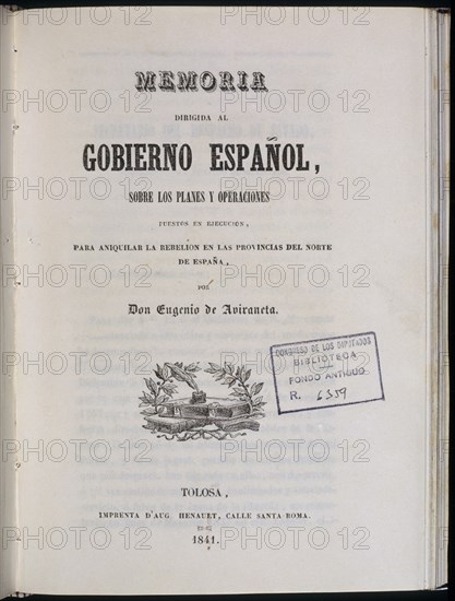 AVIRANETA EUGENIO DE
MEMORIA AL GOBIERNO ESPAÑOL SOBRE PLANES Y OPERACIONES PARA ANIQUILAR