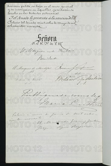 SANCION PRESENTADA EN EL SENADO 28/5/1890
MADRID, CONGRESO DE LOS