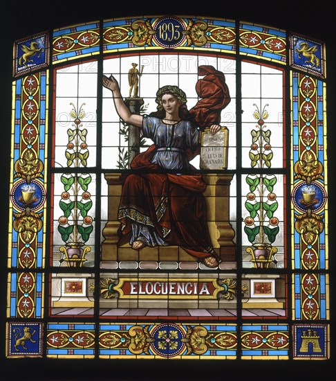 SALON DE ACTOS / VIDRIERA CENTRAL CON LA REPRESENTACION DE LA ELOCUENCIA/ 1893
MADRID, ACADEMIA DE