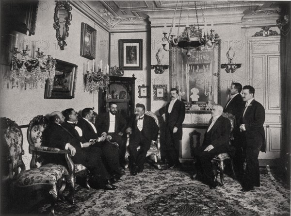 REUNION DE ACADEMICOS EN  LA CASA DEL CONDE DE LAS NAVAS/ GALDOS, MENENDEZ PELAYO, VALERA,