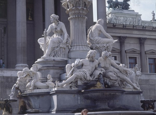 KUNOMANN
ESCULTURA ALEGORICA DEL DANUBIO MOLDAVA ELBA E INN FRENTE AL PARLAMENTO- S XIX
VIENA,