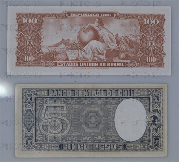 BILLETES DE CINCO PESOS CHILENOS Y DE CIEN CRUZEIROS BRASILEÑOS- REVERSO

This image is not