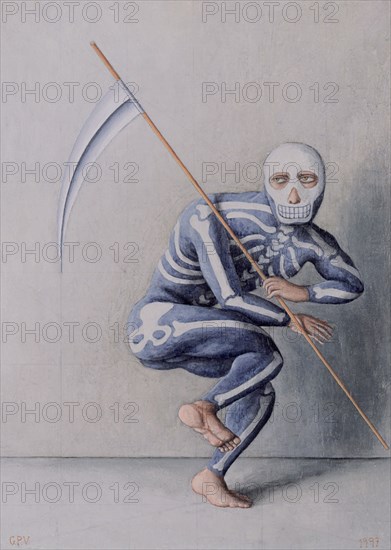 PEREZ VILLALTA GUILLERMO 1948-
HOMBRE REPRESENTANDO LA DANZA DE LA MUERTE - 1997- 50x36-