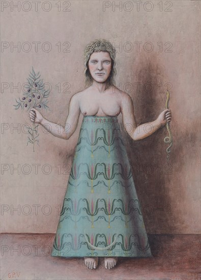 PEREZ VILLALTA GUILLERMO 1948-
MUJER REALIZANDO UN RITO FEMENINO - 1997 - 50x36 -