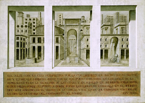 PEREZ VILLALTA GUILLERMO 1948-
TEATRO DE LO IMAGINARIO - 1999 - 141x200 - TEMPLE/LIENZO
MADRID,