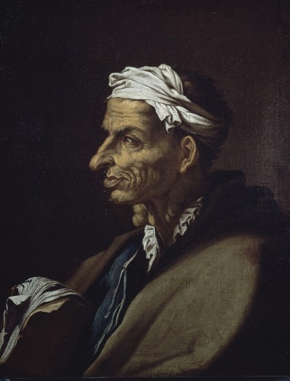 RIBERA JOSE DE 1591/1652
PERSONAJE GROTESCO CON PAÑUELO ATADO EN LA CABEZA Y VERRUGAS EN EL ROSTRO