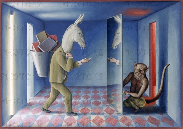 PEREZ VILLALTA GUILLERMO 1948-
FABULA DEL ASNO EL MONO Y EL ESPEJO - 2000 - MIXTA/LIENZO- 100x71-