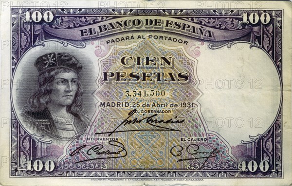 BILLETE DE CIEN PESETAS DEL BANCO DE ESPAÑA - 1931- ANVERSO

This image is not downloadable.