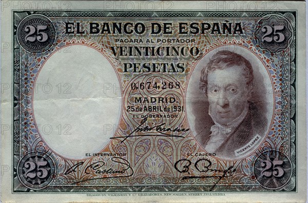 BILLETE DE VEINTICINCO PESETAS DEL BANCO DE ESPAÑA - 1931 - ANVERSO

This image is not