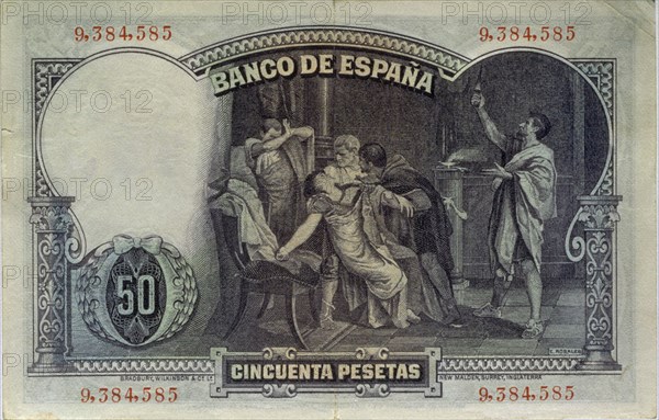 BILLETE DE CINCUENTA PESETAS DEL BANCO DE ESPAÑA - AÑOS 30 - REVERSO

This image is not