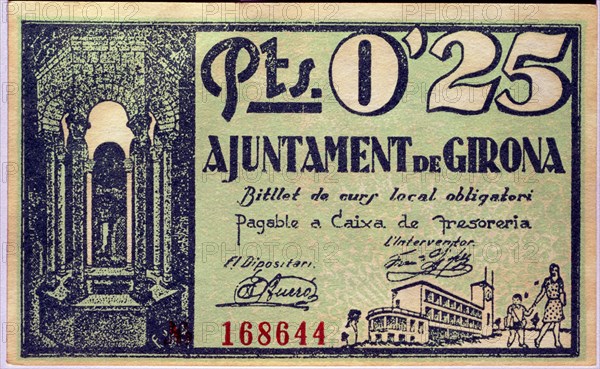 BILLETE DE 0´25 PESETAS DEL AYUNTAMIENTO DE GERONA - AÑOS 30 - ANVERSO

This image is not