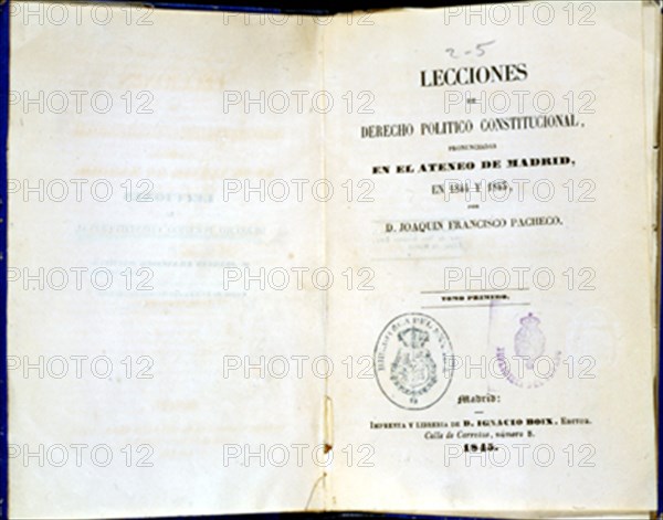 PACHECO JOAQUIN FRANCISCO
LECCIONES DE DERECHO POLITICO CONSTITUCIONAL (TOMO I) PRONUNCIADAS EN EL
