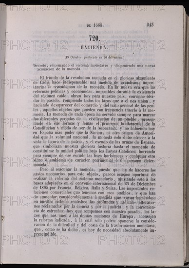 DECRETO DE REFORMA DEL SISTEMA MONETARIO Y DE CREACION DE LA PESETA- COLECCION DE DECRETOS-