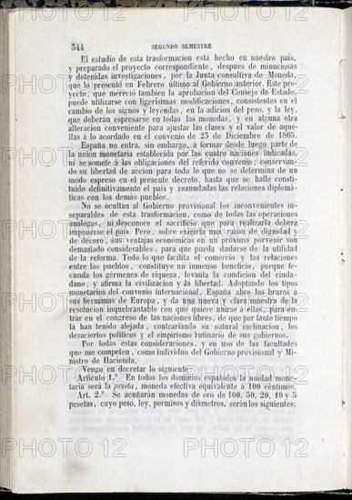 DECRETO DE REFORMA DEL SISTEMA MONETARIO Y DE CREACION DE LA PESETA- COLECCION DE DECRETOS-