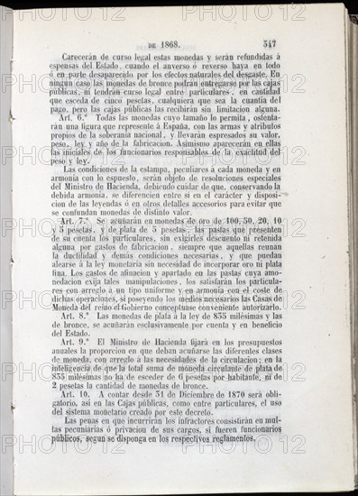 DECRETO DE REFORMA DEL SISTEMA MONETARIO Y DE CREACION DE LA PESETA- COLECCION DE DECRETOS-