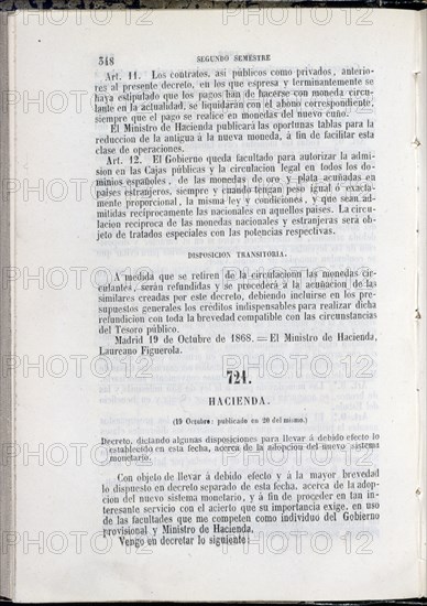 DECRETO DE REFORMA DEL SISTEMA MONETARIO Y DE CREACION DE LA PESETA- COLECCION DE DECRETOS-