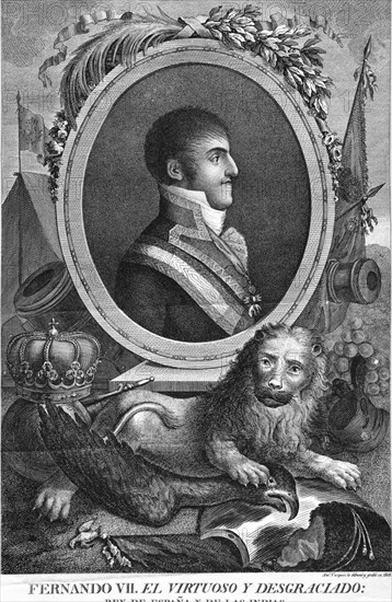 FERNANDO VII EL VIRTUOSO Y DESGRACIADO REY DE ESPAÑA Y DE LAS INDIAS - GRABADO 1808
MADRID, MUSEO