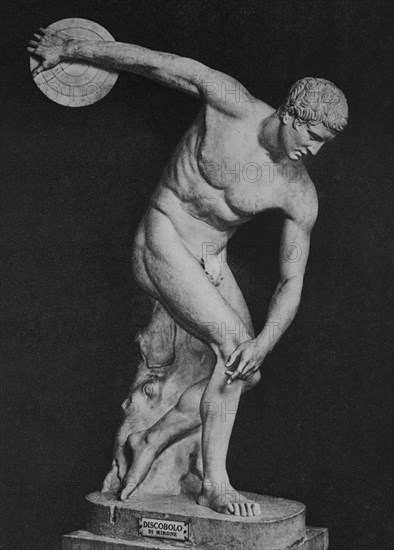MIRON 490/430AC
EL DISCOBOLO.COPIA ROMANA EN MARMOL-ORIGINAL EN BRONCE DEL S V AC - GRABADO S