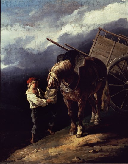 GERICAULT THEODORE 1791/1824
JOVEN DANDO DE COMER A SU CABALLO DE UN SACO - S XIX - ROMANTICISMO