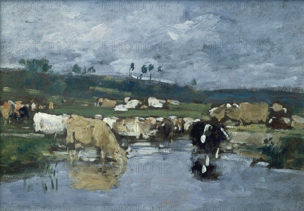 BOUDIN EUGENE-LOUIS1824/98
VACAS PASTANDO Y BEBIENDO AGUA - 1883/88 - O/L - IMPRESIONISMO