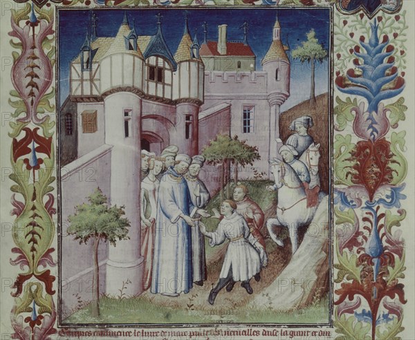 MARCO POLO Y SU HERMANO DESPIDIENDOSE DE BAUDON II DE CONSTANTINOPLA-LIBRO MARAVILLAS MUNDO-S