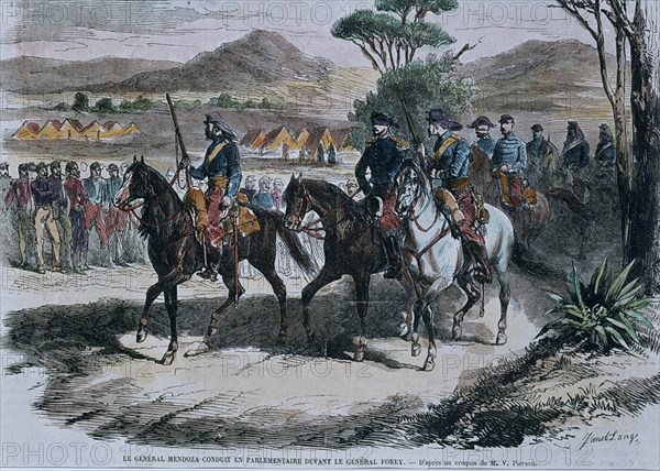 LANGE JANET 1815/72
EL GENERAL MENDOZA ES CONDUCIDO ANTE EL GENERAL FOREY - LITOGRAFIA - S