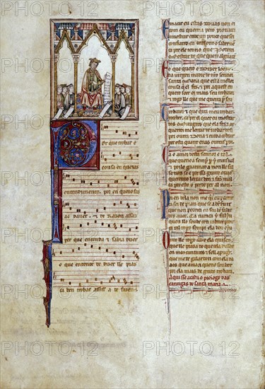 ALFONSO X EL SABIO 1221/84
MTI1-CANTIGA STA MARIA-F 4V-PROLOGO-REY ALFONSO X COMO TROVADOR CON SU