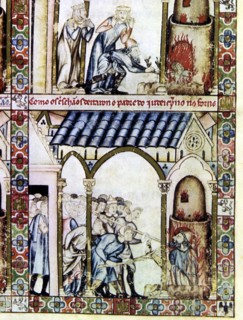 Christians throwing a Jewish father into a glass oven