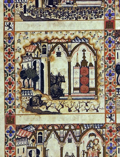 ALFONSO X EL SABIO 1221/84
D-MS.B.R.20- CANTIGA STA MARIA-Nº226-F15-C-MONJE PODANDO VIÑAS EN EL
