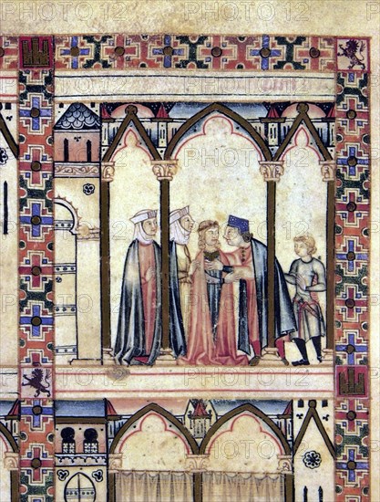 ALFONSO X EL SABIO 1221/84
D-MS.B.R.20- CANTIGA STA MARIA-Nº312-F58-H-CELESTINAS LLEVAN A LA