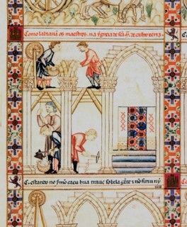 ALFONSO X EL SABIO 1221/84
D-MS.B.R.20-CANTIGA STA MARIA-Nº266-F84-C-OBREROS ANTES DE CIMBRAR LA