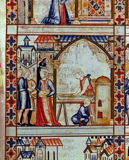 ALFONSO X EL SABIO 1221/84
D-MS.B.R.20-CANTIGA STA MARIA-Nº258-F87-C-MUJERES HACIENDO PAN EN