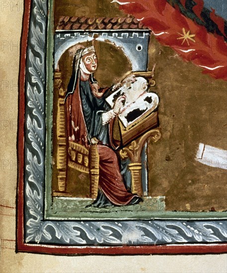 SANTA HILDEGARDA DE BINGEN
D-CODEX LATINUM- 1942 PG 38R-DETALLE DE STA HILDEGARDA-LIBRO DE LAS