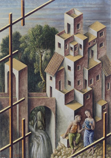 PEREZ VILLALTA GUILLERMO 1948-
PAISAJE CON CRISTO Y LA SAMARITANA - 2002 - TEMPLE/LIENZO -