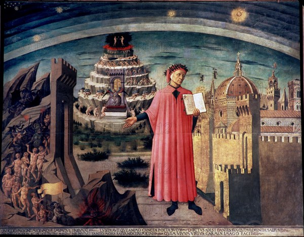 MICHELINO DOMENICO 1417/1491
DANTE LEYENDO - ALEGORIA DE LA DIVINA COMEDIA - 1465 - TEMPERA/TELA