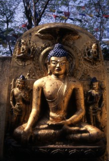 Statue of 'Buddha's enlightenment 'Touching earth mudra', at Bodhgaya, India