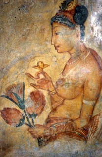 Fresques bouddhistes (peintures rupestres) à Sigiriya, Sri Lanka (5e siècle)